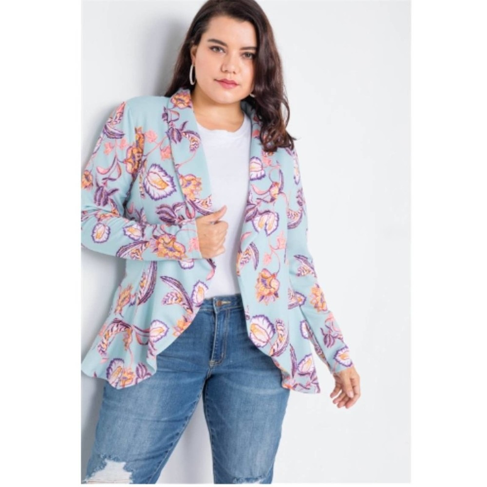Floral Print Flounce Hem Blazer